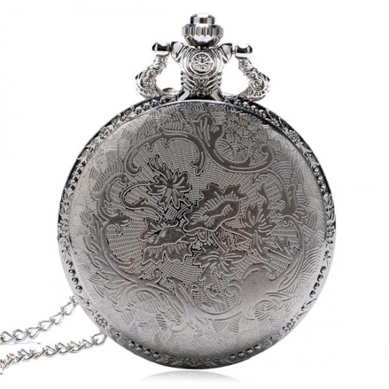 DEFFRUN Fashion Train Carved Openable Hollow Steampunk Pocket Watch Charming Necklace Quartz Watch