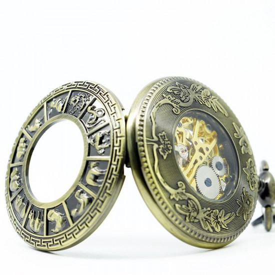 DEFFRUN Fashion Zodiac Roman Numerals Machanical Pocket Watch Creative Pendant Necklace DEFFRUN Fashion Zodiac Roman Numerals Machanical Pocket Watch Creative Pendant Necklace