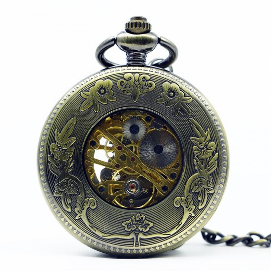 DEFFRUN Fashion Zodiac Roman Numerals Machanical Pocket Watch Creative Pendant Necklace