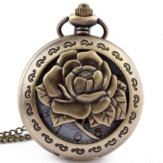 DEFFRUN Hollow Flower Pattern Simple Dial Chain Quartz Pocket Watch DEFFRUN Hollow Flower Pattern Simple Dial Chain Quartz Pocket Watch