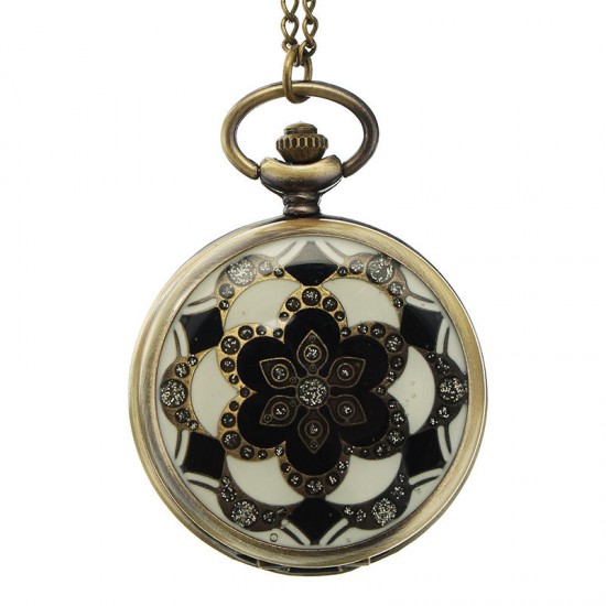 DEFFRUN Luxury European Style Flower Pattern Chain Retro Pocket Watch