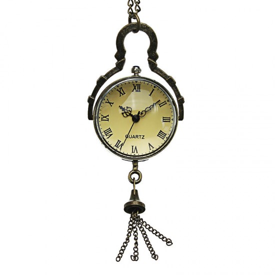 DEFFRUN Vintage Big Bells Roman Number Chain Retro Pocket Watch