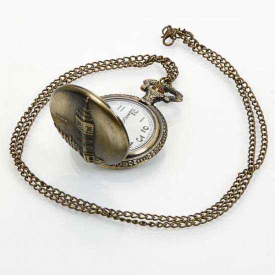 DEFFRUN Vintage Big Ben Pattern Bronze Quartz Pocket Watch
