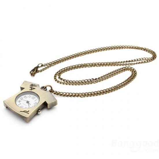 DEFFRUN Vintage Bronze Lovely T-shirt Design Necklace Pocket Watch