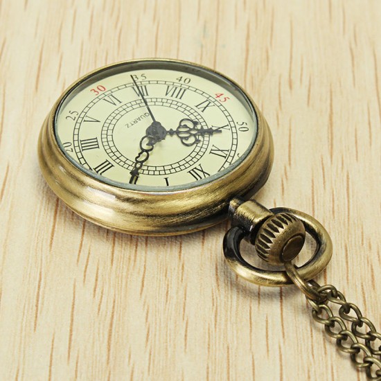 DEFFRUN Vintage Bronze Yellow Color Dial Roman Number Chain Pocket Watch