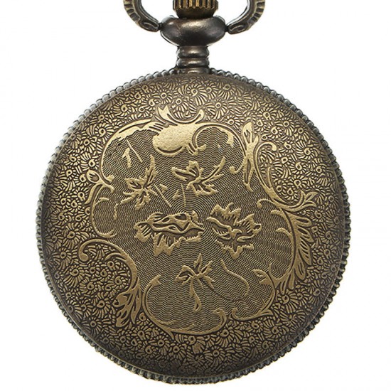 DEFFRUN Vintage Hollow Symmetrical Flower Pattern Chain Retro Pocket Watch