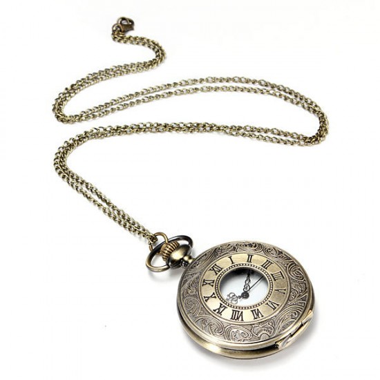 DEFFRUN Vintage Roma Steampunk Quartz Pendant Necklace Women Pocket Watch