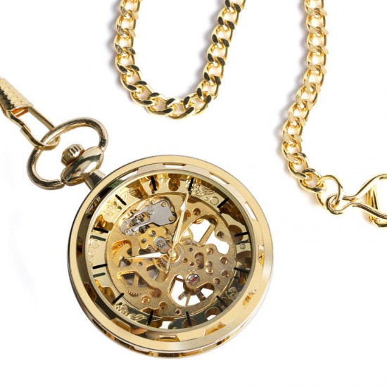Deffrun Gold Case Gift Hand-winding Mechanical Watch Without Cover Pocket Watch
