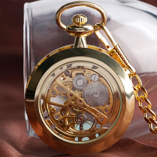 Deffrun Gold Case Gift Hand-winding Mechanical Watch Without Cover Pocket Watch Deffrun Gold Case Gift Hand-winding Mechanical Watch Without Cover Pocket Watch