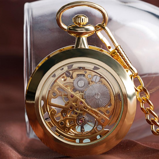 Deffrun Gold Case Gift Hand-winding Mechanical Watch Without Cover Pocket Watch