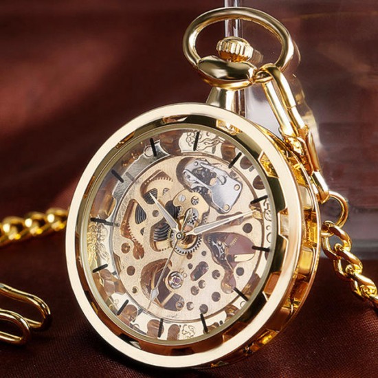 Deffrun Gold Case Gift Hand-winding Mechanical Watch Without Cover Pocket Watch