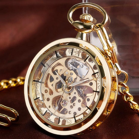 Deffrun Gold Case Gift Hand-winding Mechanical Watch Without Cover Pocket Watch Deffrun Gold Case Gift Hand-winding Mechanical Watch Without Cover Pocket Watch