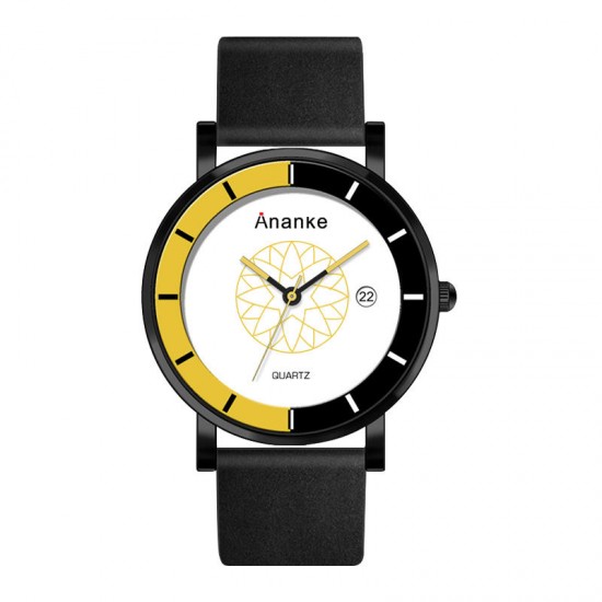 ANANKE AN03 Calendar Casual Style Quartz Watch Leather Strap Men Student Wrist Watch