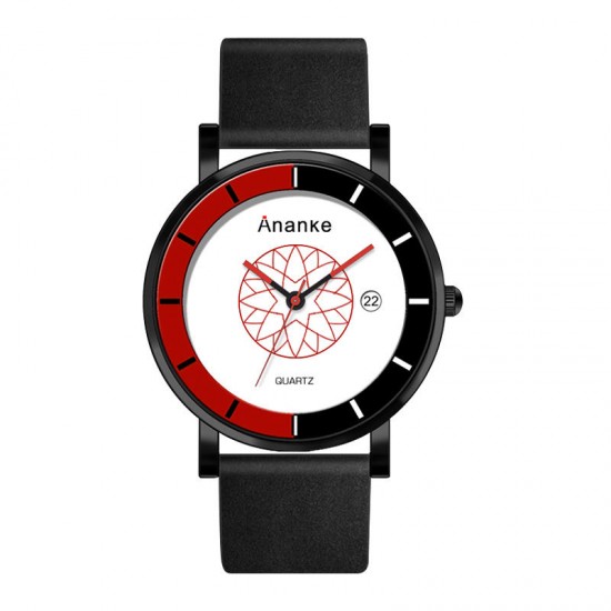 ANANKE AN03 Calendar Casual Style Quartz Watch Leather Strap Men Student Wrist Watch