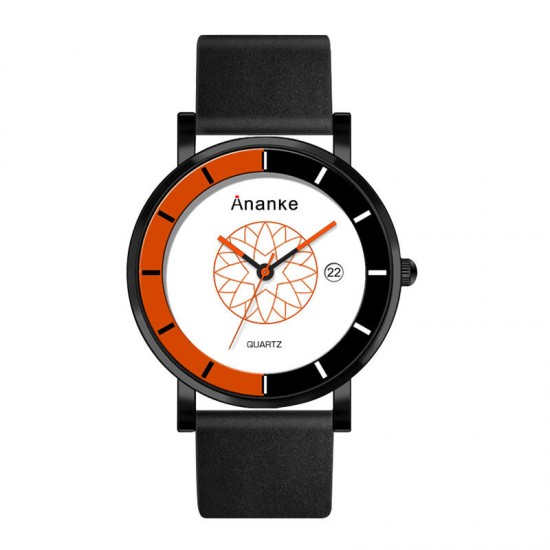 ANANKE AN03 Calendar Casual Style Quartz Watch Leather Strap Men Student Wrist Watch