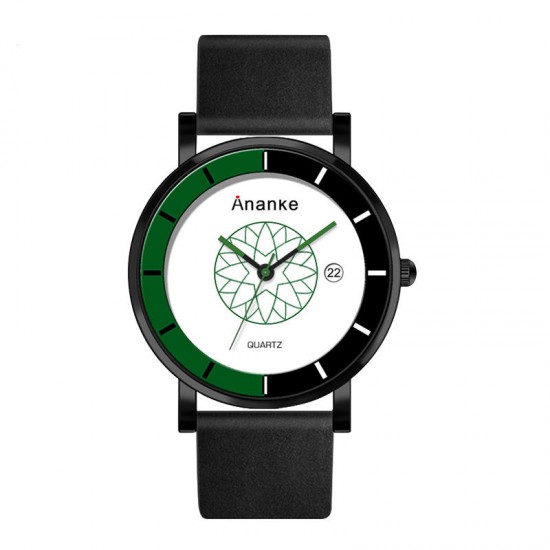 ANANKE AN03 Calendar Casual Style Quartz Watch Leather Strap Men Student Wrist Watch