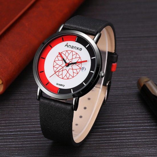 ANANKE AN03 Calendar Casual Style Quartz Watch Leather Strap Men Student Wrist Watch