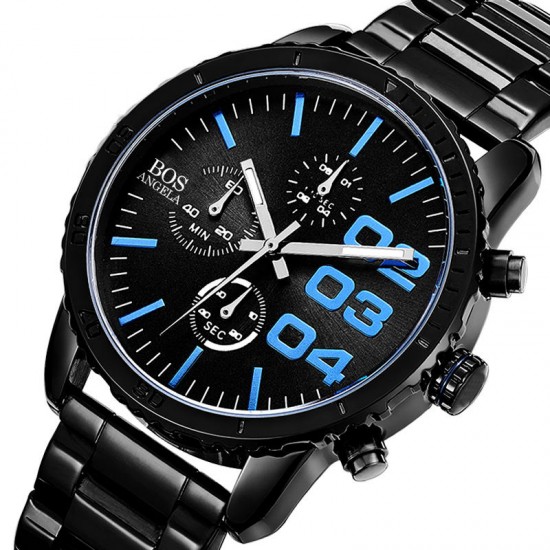 ANGELA BOS 8013G Men Watch Luxury Timer Stainless Steel Strap Male Quartz Wrist Watch