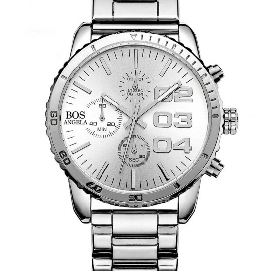 ANGELA BOS 8013G Men Watch Luxury Timer Stainless Steel Strap Male Quartz Wrist Watch