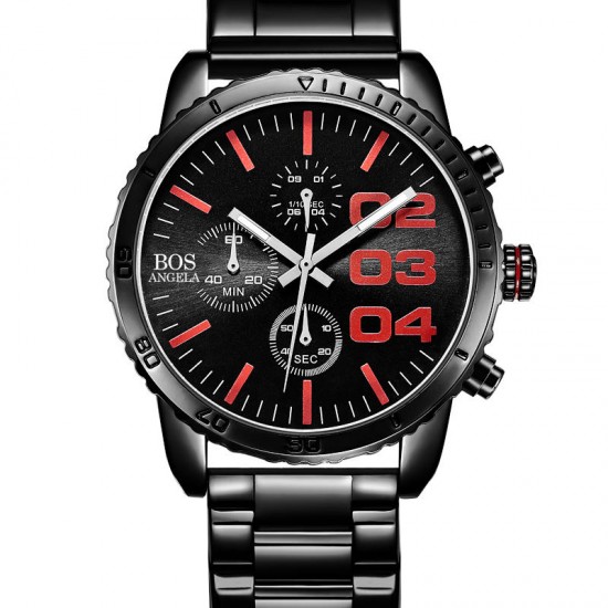 ANGELA BOS 8013G Men Watch Luxury Timer Stainless Steel Strap Male Quartz Wrist Watch
