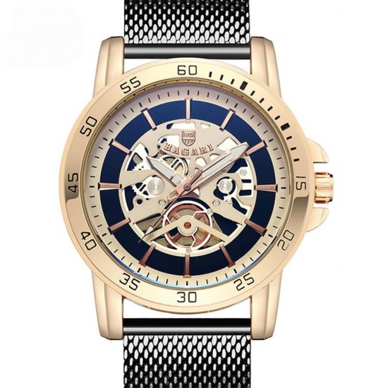 BAGARI 1688 Casual Style Mechanical Appearance Quartz Watches Mesh Steel Men Wrist Watch