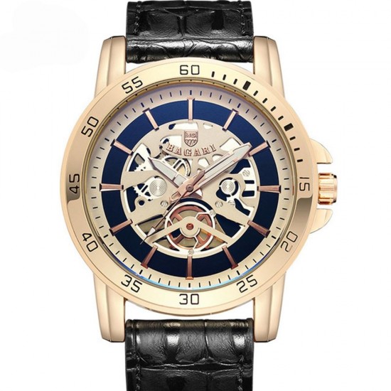 BAGARI 1688 Waterproof Leather Strap Quartz Watch Mechanical Appearance Sport Watch BAGARI 1688 Waterproof Leather Strap Quartz Watch Mechanical Appearance Sport Watch