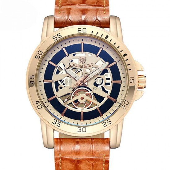 BAGARI 1688 Waterproof Leather Strap Quartz Watch Mechanical Appearance Sport Watch BAGARI 1688 Waterproof Leather Strap Quartz Watch Mechanical Appearance Sport Watch
