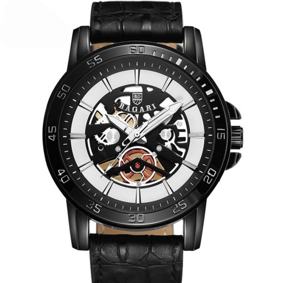 BAGARI 1688 Waterproof Leather Strap Quartz Watch Mechanical Appearance Sport Watch BAGARI 1688 Waterproof Leather Strap Quartz Watch Mechanical Appearance Sport Watch