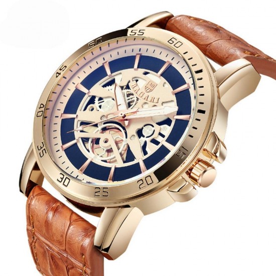 BAGARI 1688 Waterproof Leather Strap Quartz Watch Mechanical Appearance Sport Watch