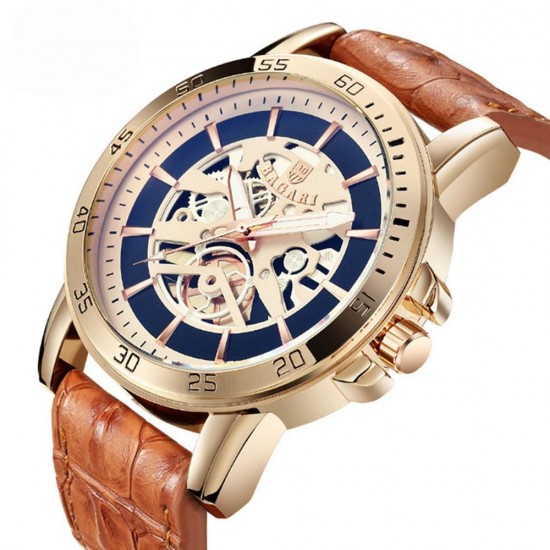 BAGARI 1688 Waterproof Leather Strap Quartz Watch Mechanical Appearance Sport Watch BAGARI 1688 Waterproof Leather Strap Quartz Watch Mechanical Appearance Sport Watch