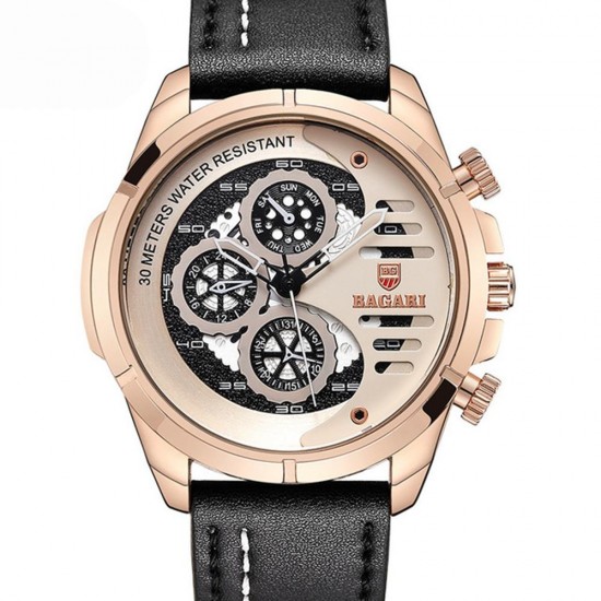 BAGARI 1802 Casual Style Fake Three Dials Quartz Watch Leather Strap Men Watches BAGARI 1802 Casual Style Fake Three Dials Quartz Watch Leather Strap Men Watches