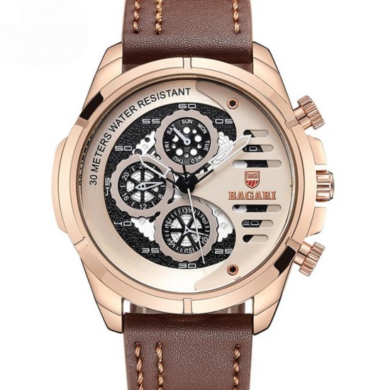BAGARI 1802 Casual Style Fake Three Dials Quartz Watch Leather Strap Men Watches BAGARI 1802 Casual Style Fake Three Dials Quartz Watch Leather Strap Men Watches