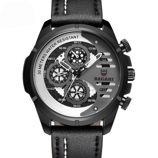 BAGARI 1802 Casual Style Fake Three Dials Quartz Watch Leather Strap Men Watches BAGARI 1802 Casual Style Fake Three Dials Quartz Watch Leather Strap Men Watches