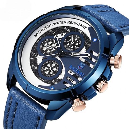 BAGARI 1802 Casual Style Fake Three Dials Quartz Watch Leather Strap Men Watches BAGARI 1802 Casual Style Fake Three Dials Quartz Watch Leather Strap Men Watches