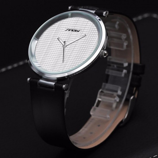SINOBI 9393 Ultra Thin Unisex Wrist Watch Genuine Leather Strap Casual Style Quartz Watch