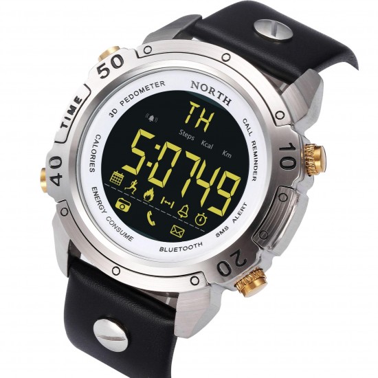 NORTH NS-7008 Chronograph Waterproof Bluetooth Watch Leather Strap Sport Men Smart Watch