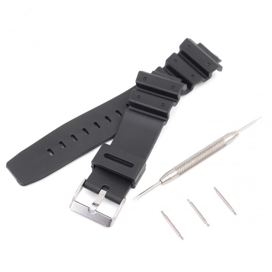 16mm Silicone Black Strap Watch Band Replacement with Pins for Casio G-Shock More Models