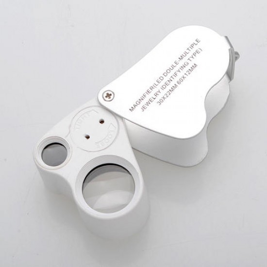 2 in 1 30x22mm 60x12mm Glass Magnifier LED Lens Loupe