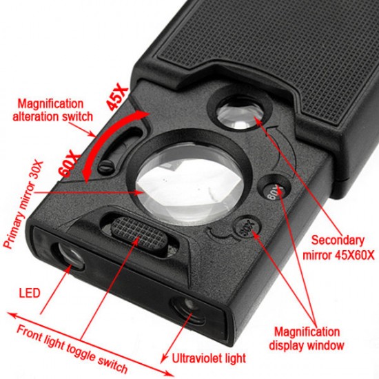 3 Led Multipurpose Pull Out LOUPE MAGNIFIER 30x 45x 60x