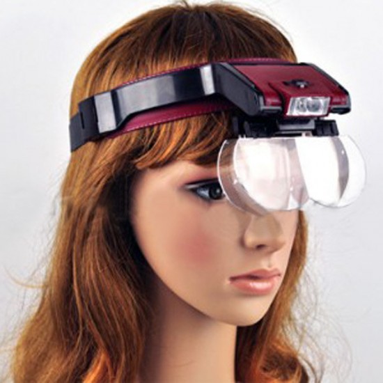 Detachable 4 Glass Lens 3.5x Loop Head Band VISOR LED Light Magnifying