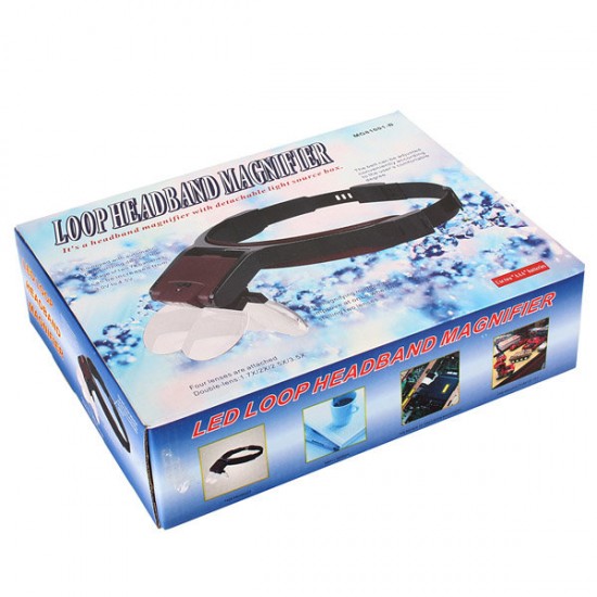 Detachable 4 Glass Lens 3.5x Loop Head Band VISOR LED Light Magnifying