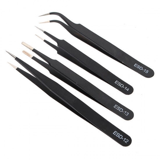 4pc Safe Non-magnetic Tip Anti-Static Tweezers Maintenance Nippers Tools Kit ESD
