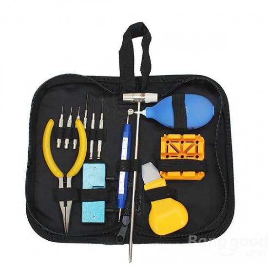 13 PCS Watch Repair Tool Kit Watch Case Opener Hammer Pliers Dust Blower