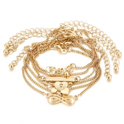 6 Pcs/Set Trendy Heart Shape Lucky Chain Love Gold Color Anklet Jewelry for Women