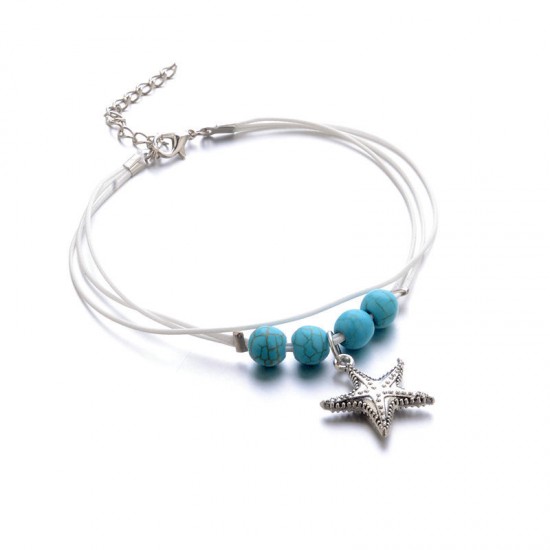 Bohemian Charm Anklet Wax Rope Blue Ball Beads Star Pendant Anklets Feet Accessories for Women