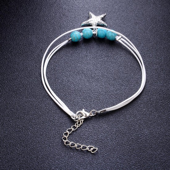 Bohemian Charm Anklet Wax Rope Blue Ball Beads Star Pendant Anklets Feet Accessories for Women