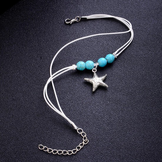 Bohemian Charm Anklet Wax Rope Blue Ball Beads Star Pendant Anklets Feet Accessories for Women