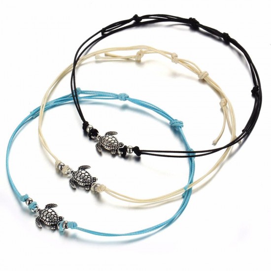 Bohemian Turtle Anklet Adjustable Wax Rope Black Blue White Ankle Bracelet Ankle Ring Foot Jewelry