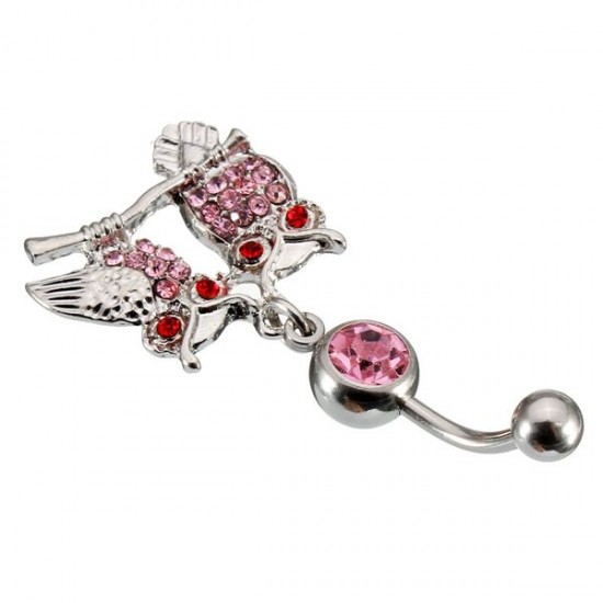 1Pc Crystal Couple Owls Dangle Navel Belly Ring Piercing Body Jewelry