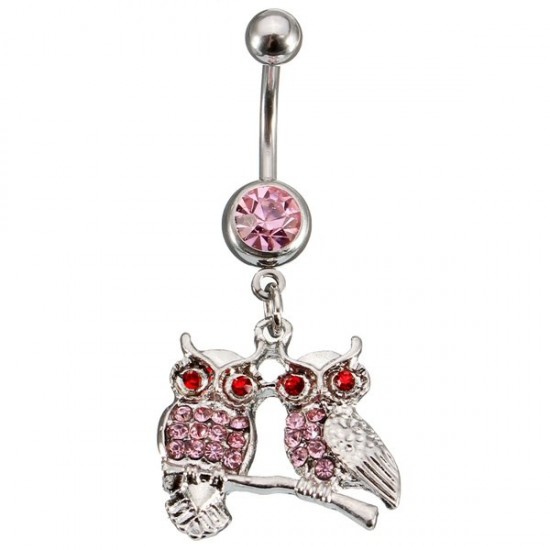 1Pc Crystal Couple Owls Dangle Navel Belly Ring Piercing Body Jewelry